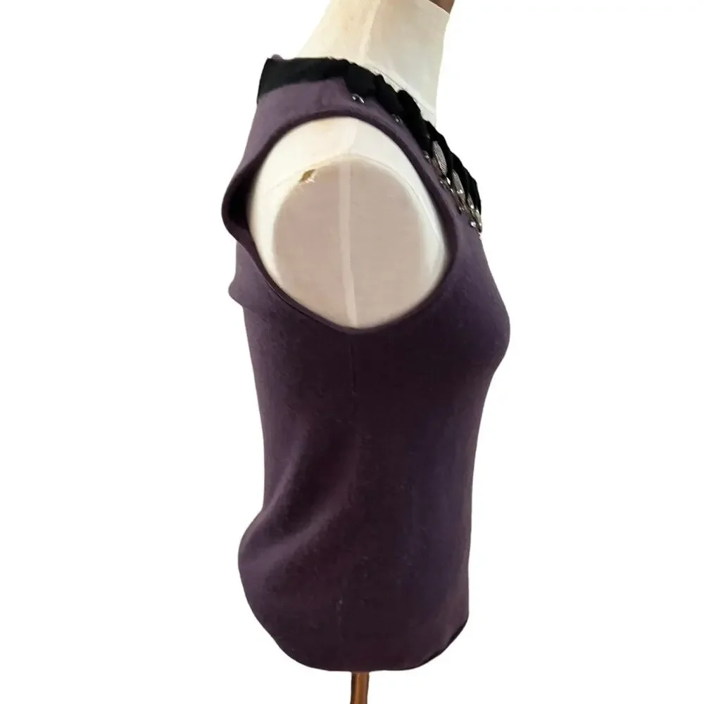 Tory Burch cashmere sweater vest plum Embellished neckline M